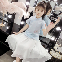 巴斯贝塔女童复古汉服半身裙150码建议身高140cm左右 110码建议身高100cm左右 浅蓝色