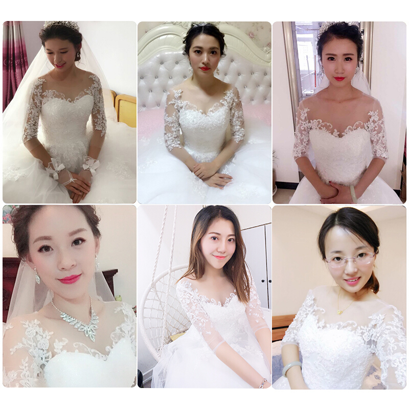 婚纱礼服2018新款公主新娘梦幻一字肩中袖欧美森系长拖尾简约齐地