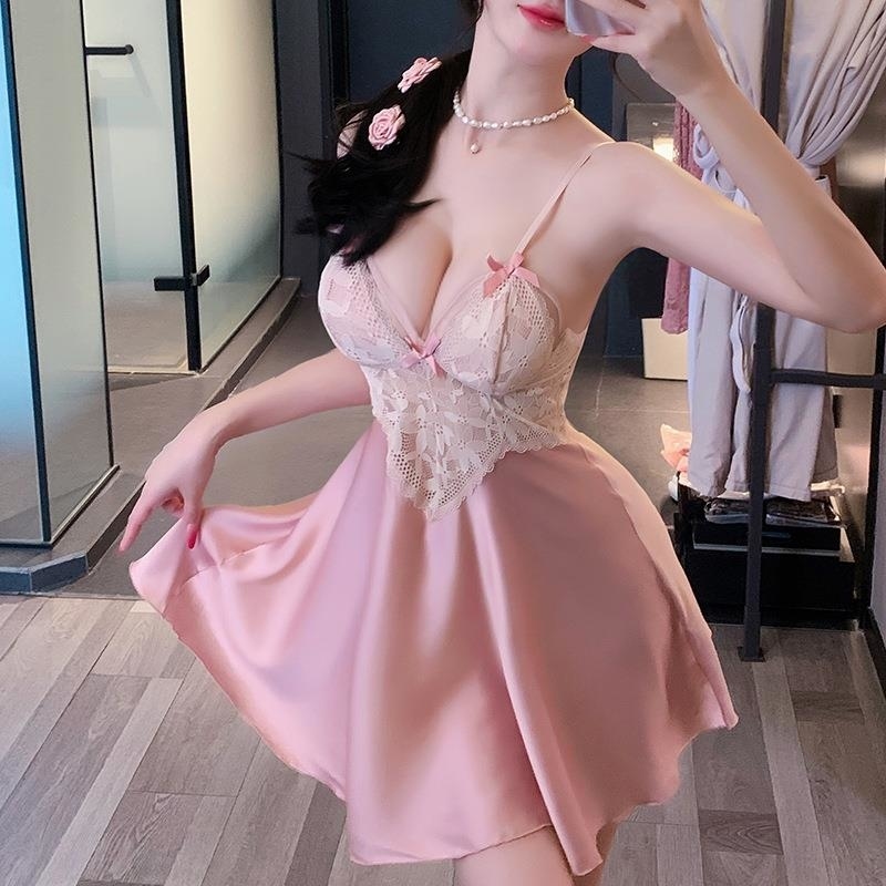 长夜漫漫情趣内衣性感诱惑蕾丝睡裙纯欲风睡衣深V露背装qqny1215 黑色 均码(80-120斤)