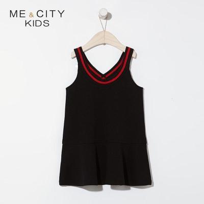 [1件3折价:78]米喜迪mecity童装春新款女童罗纹A字裙时尚V领背心连衣裙