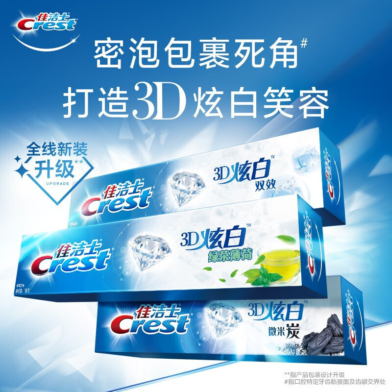 佳洁士牙膏3d炫白锁白牙膏绿茶薄荷120g清新口气含氟防蛀护龈去黄牙垢