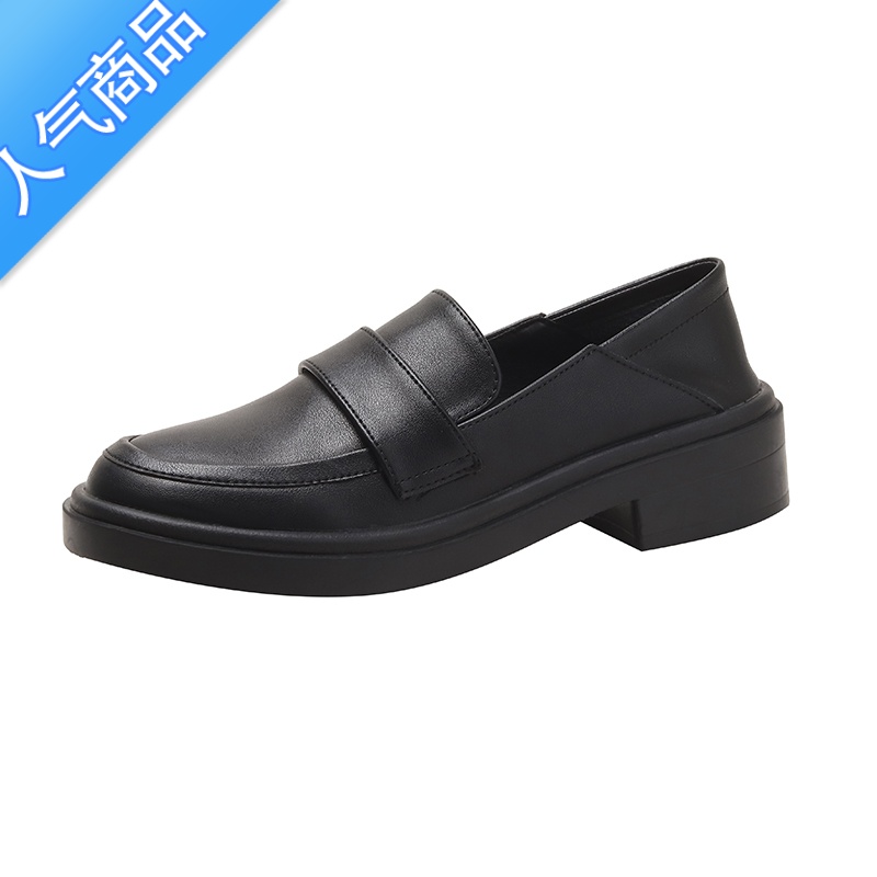 SUNTEK乐福鞋女中跟2023秋季新款黑色软皮小皮鞋英伦风气质厚底单鞋高清大图