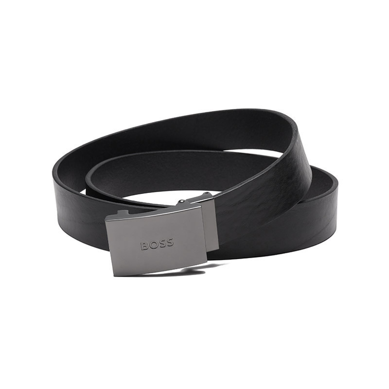 雨果博斯hugoboss男士牛皮黑色可裁剪复古皮带腰带50471332