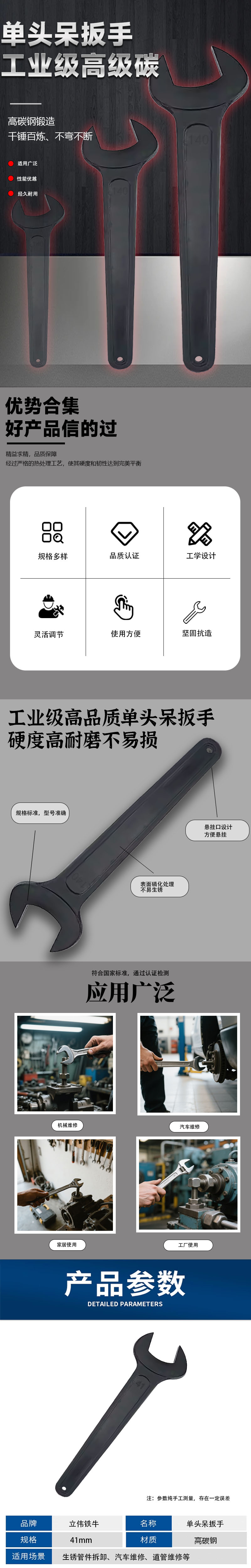 立伟铁牛单头呆扳手41mm/把高清大图