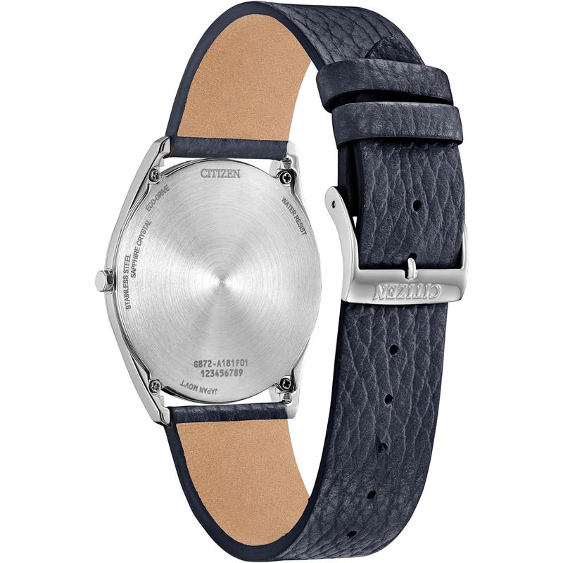 Citizen男士机械表经典设计蓝盘蓝皮带超薄防水EcoDrive驱动高清大图