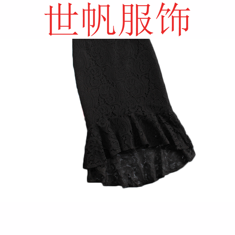 2018款高腰黑蕾丝裙裙不规则中长款裙打底身裙黑