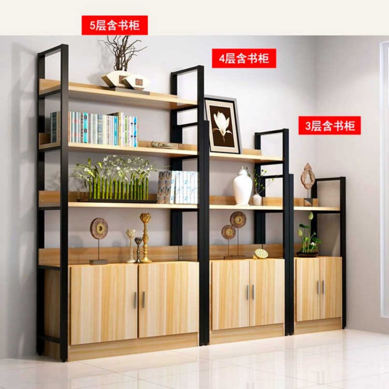 货架仓储化妆品展示柜钢木书架书柜陈列柜储物架置物架整理架鞋架 浅胡桃黑架 三层80*30*108