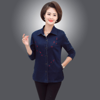 迪鲁奥（DILUAO)妈妈秋装外套中年女春秋牛仔长袖衬衫大码2019新款中老年洋气上衣_389 三号色 5XL