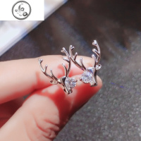 不对称小鹿耳钉2019新款潮个性简约小巧耳夹网红耳环女纯银耳 单钻小鹿银色款