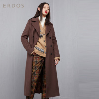 ERDOS 通勤百搭女羊绒大衣简约翻领双排扣长款毛呢外套