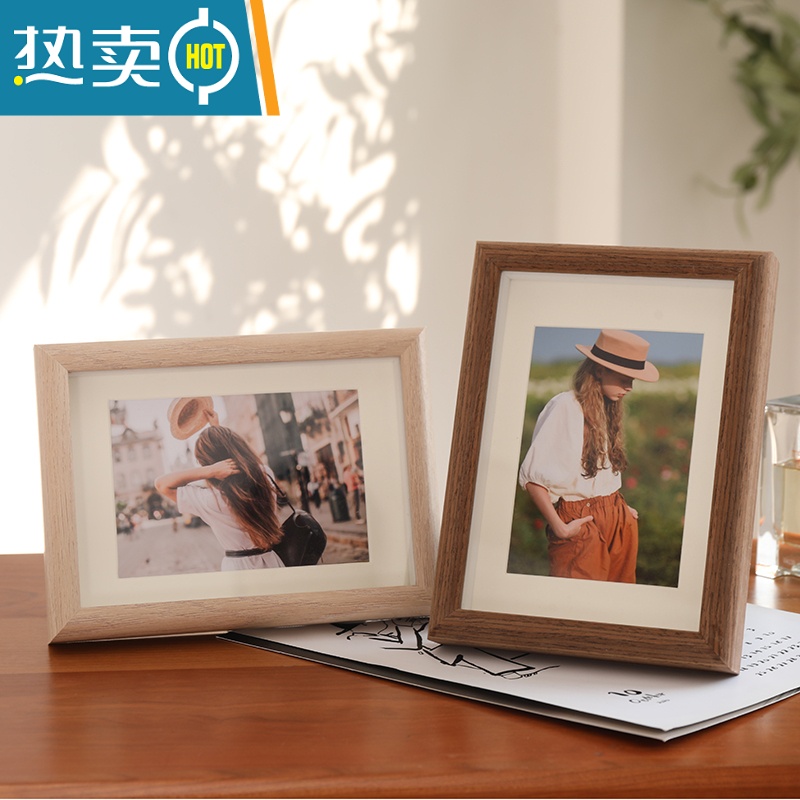 敬平木质简约中空相框摆台678寸diy干花手工定制加打印照片框架可挂墙 原木色 正方形8寸[内径20.3*20.3cm]高清大图