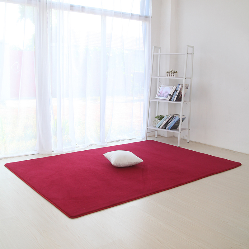 美帮汇冬季珊瑚绒短毛地毯客厅茶几毯子垫地北欧易打理儿童地毯定制尺寸 酒红色 1.6x1米