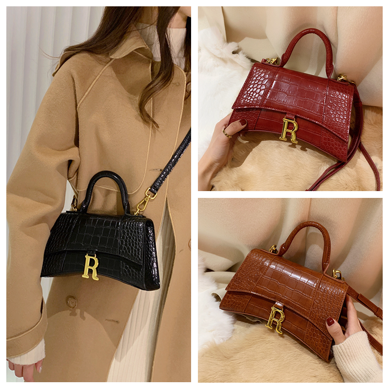 itsk女包2020新款百搭斜挎单肩手提小包时尚高级感鳄鱼纹沙漏包包