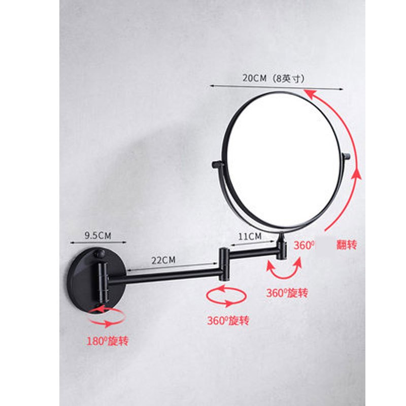 北欧免打孔黑色伸缩镜浴室化妆镜折叠美容镜子壁挂双面镜卫生间放大镜简约现代
