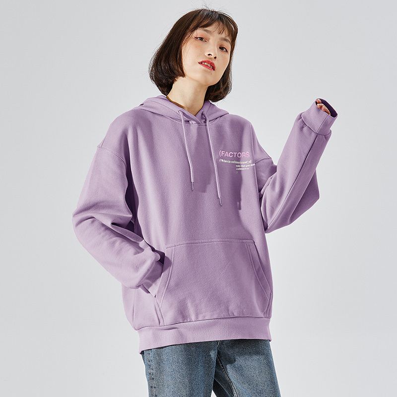 25折价89元唐狮紫色系卫衣后背印花款大口袋甜美可爱风学生百搭显瘦版