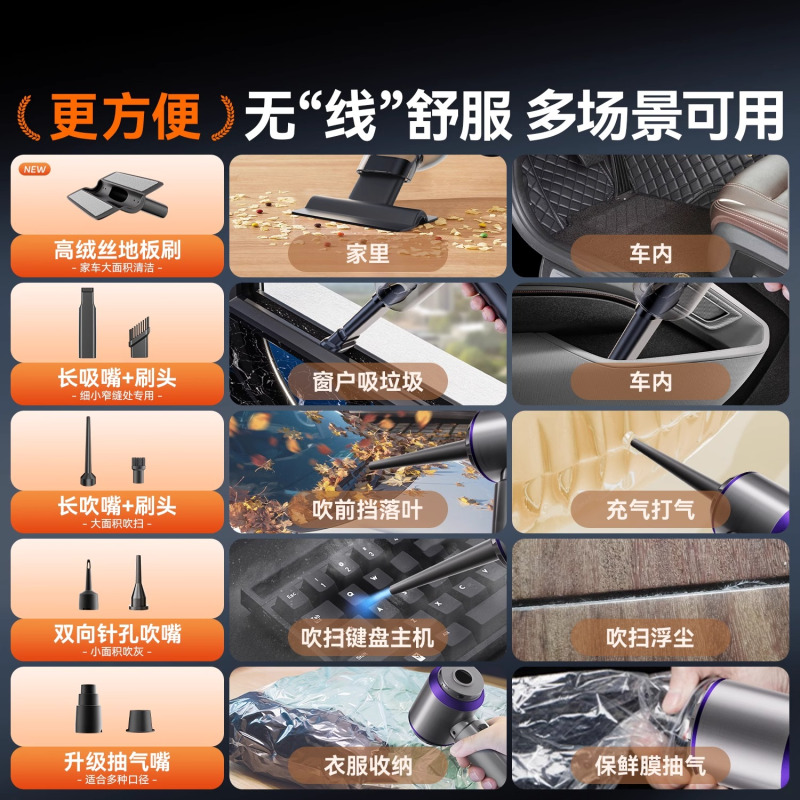 狼盒车载吸尘器无线充电汽车家用车内小型手持式大功率超强力吸力
