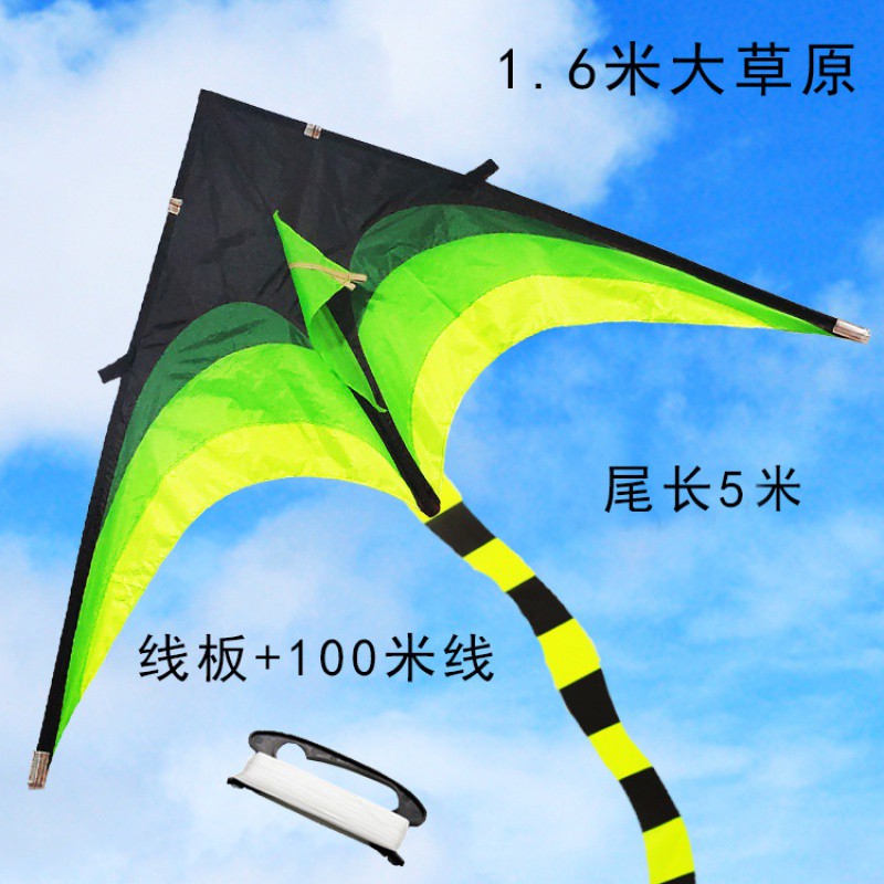 2019新款三角长尾大原超大彩虹多尾儿童成人潍坊风筝厂家直销创意 三维工匠 1.6米草原+20彩轮400米线