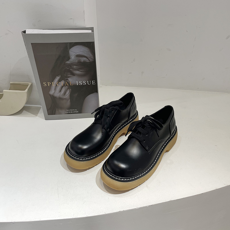苏芈小皮鞋女2021新款春季百搭韩版厚底系带圆头复古制服舒适休闲单鞋