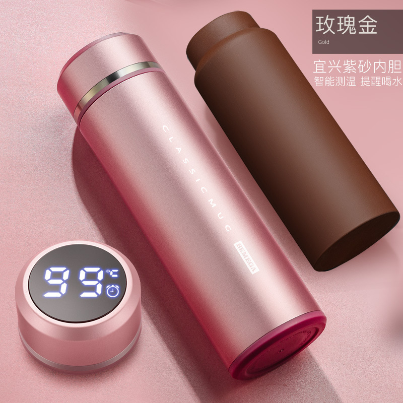 家柏饰(CORATED)智能紫砂内胆保温杯男士女紫砂杯泡茶杯水杯子 玫瑰金高清大图