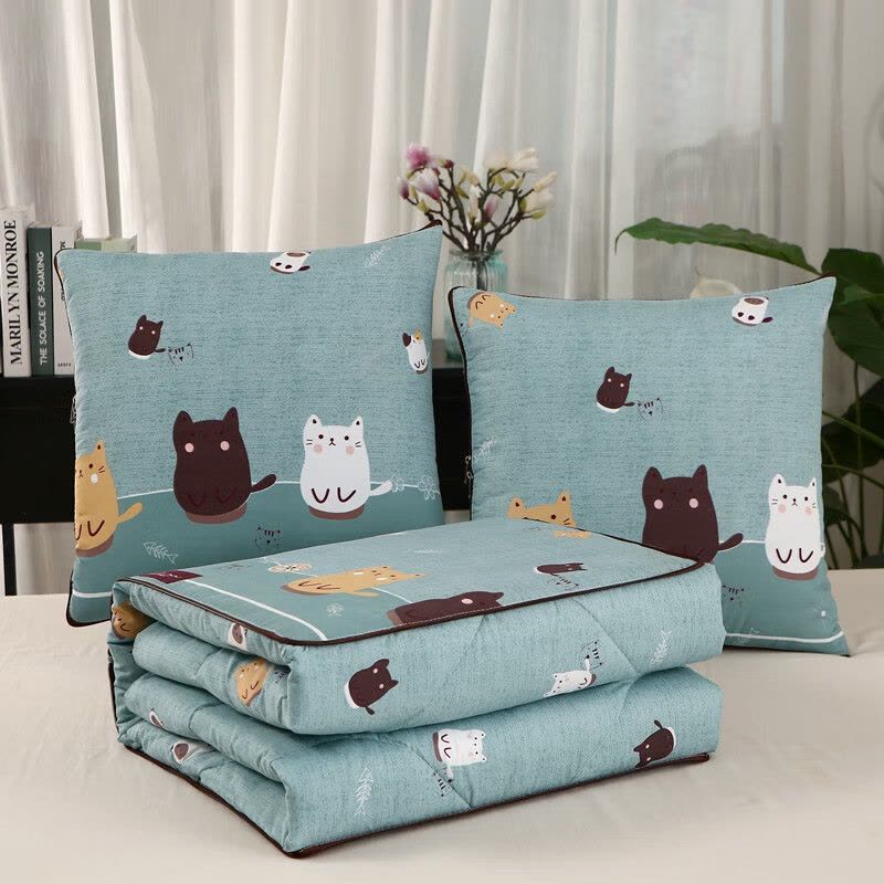 约克罗兰 卡通可爱印花抱枕被二合一靠垫抱枕磨毛小被子 萌萌喵 40*40cm 打开100*150cm图片