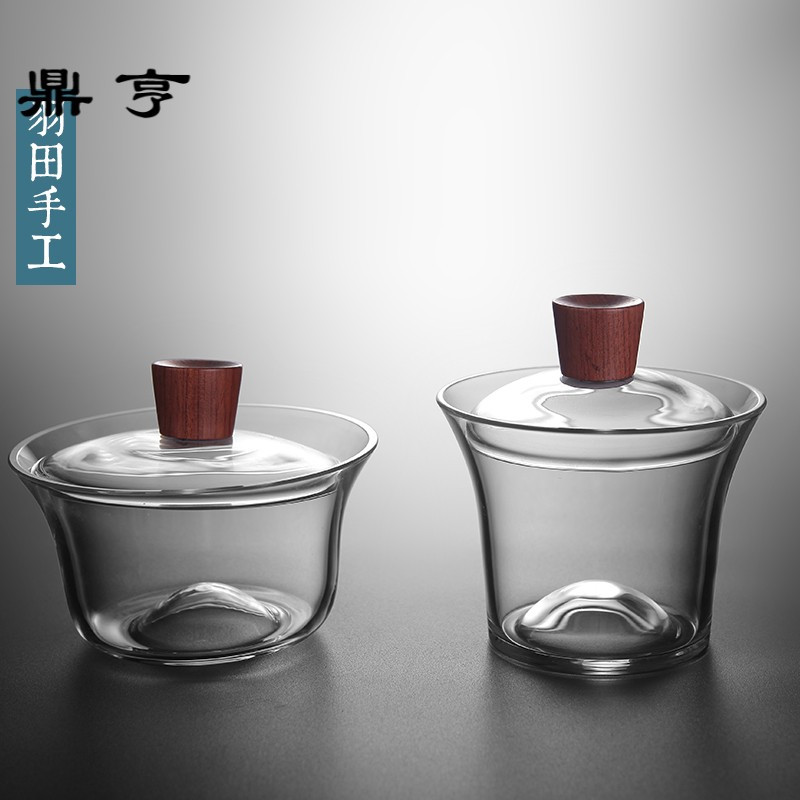 鼎亨羽田 日式透明玻璃三才盖碗茶杯 家用耐热加厚茶碗泡茶器功夫