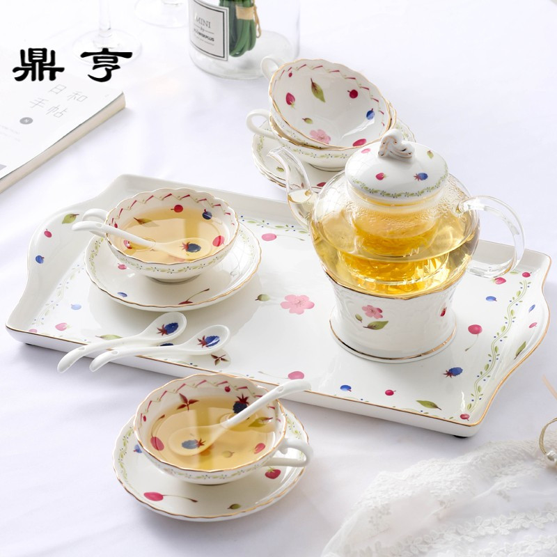 鼎亨欧式花茶茶具套装下午茶具家用玻璃煮水果花茶壶加热蜡烛花茶