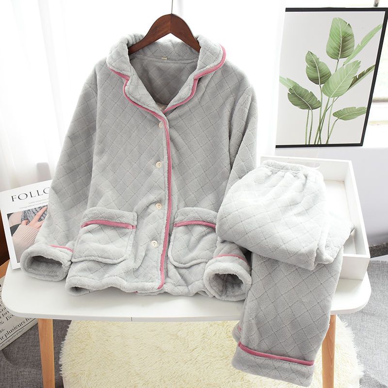 秋冬季珊瑚绒睡衣女冬加厚加绒家居服女士冬款法兰绒保暖春秋套装聿垣格