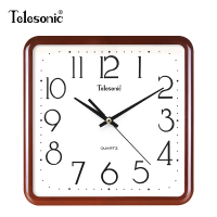 天王星(Telesonic)时尚方形挂钟简约客厅石英钟方盘创意现代居家静音卧室书房时钟表 10英寸咖啡色【边长25.5厘米】