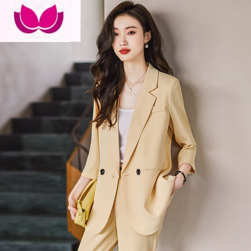 七斓休闲西装外套女大码夏季薄款韩版高级感职业装白色小西服套装
