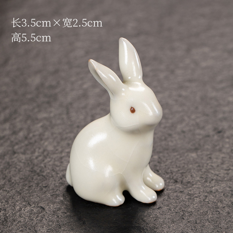 豪峰白汝窑巧兔茶宠汝窑茶宠茶艺功夫茶具配件CC00289