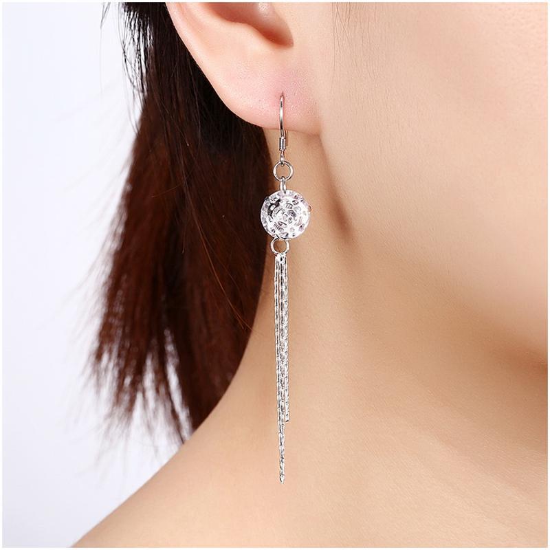 E074 Silver Earrings 925纯银耳环日韩耳钉女气质长款简约防过敏送女朋友七夕情人节礼物