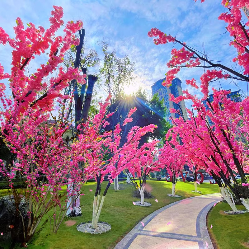 环孤 仿真樱花枝装饰花 4叉超密浅粉色 (10支)高清大图