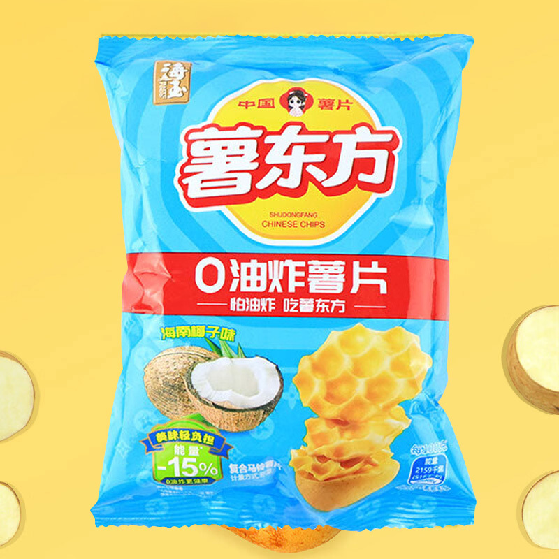 海玉薯东方土豆薯片充气包薄脆喷香非油炸更健康休闲零食海南椰子味20g*15袋