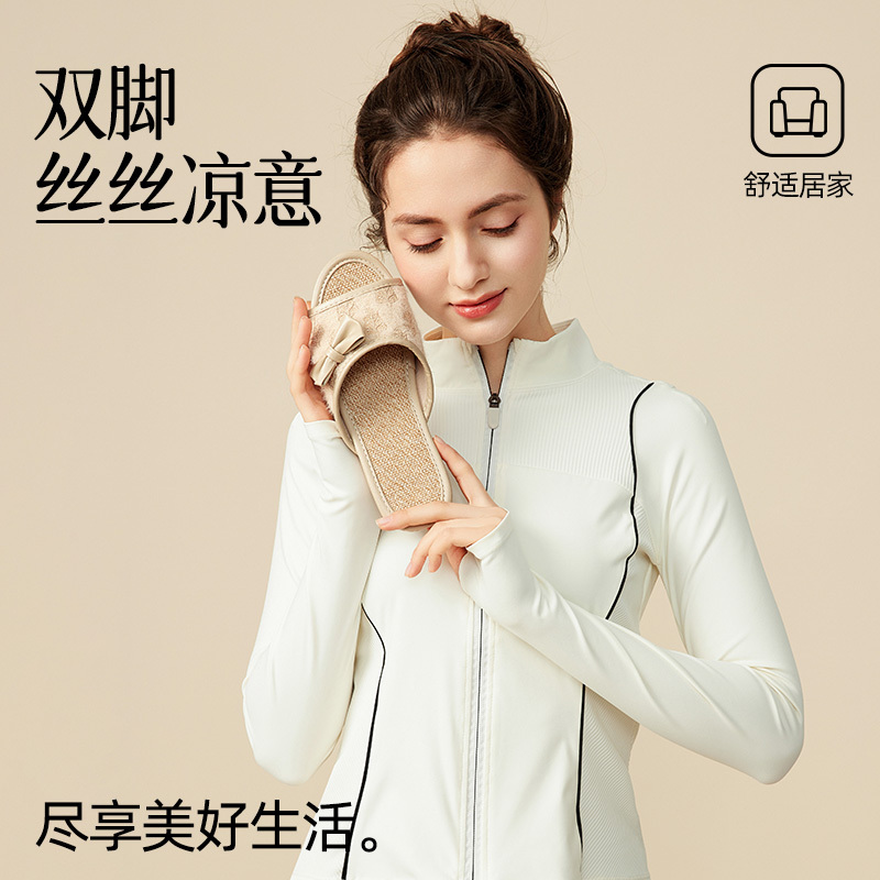 远港亚麻拖鞋女士夏季居家用防滑防臭室内2024新款四季通用木地板春秋