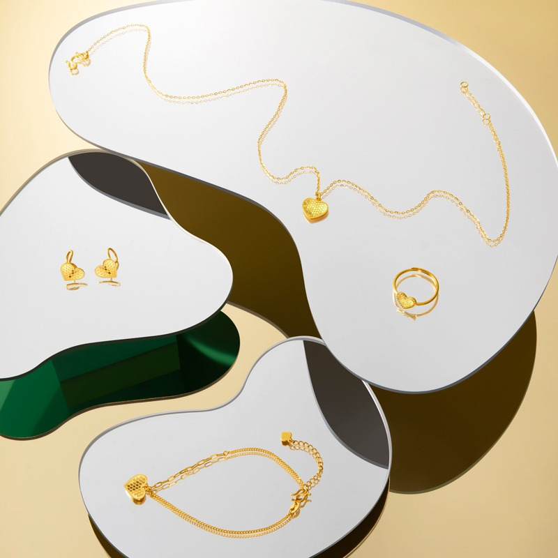 潮宏基高光金心光足金手链黄金爱心5g高光金镜面金实心计价工费430元