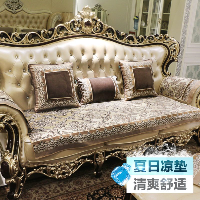 欧式防滑皮沙垫美式布艺123组合坐垫四季通用客厅夏季套巾
