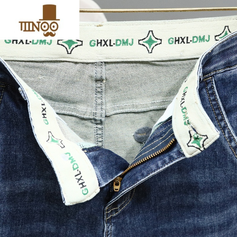 YANXU夏季薄款斜插袋牛仔裤男修身小脚弹力百搭休闲简约蓝色2023年长百高清大图