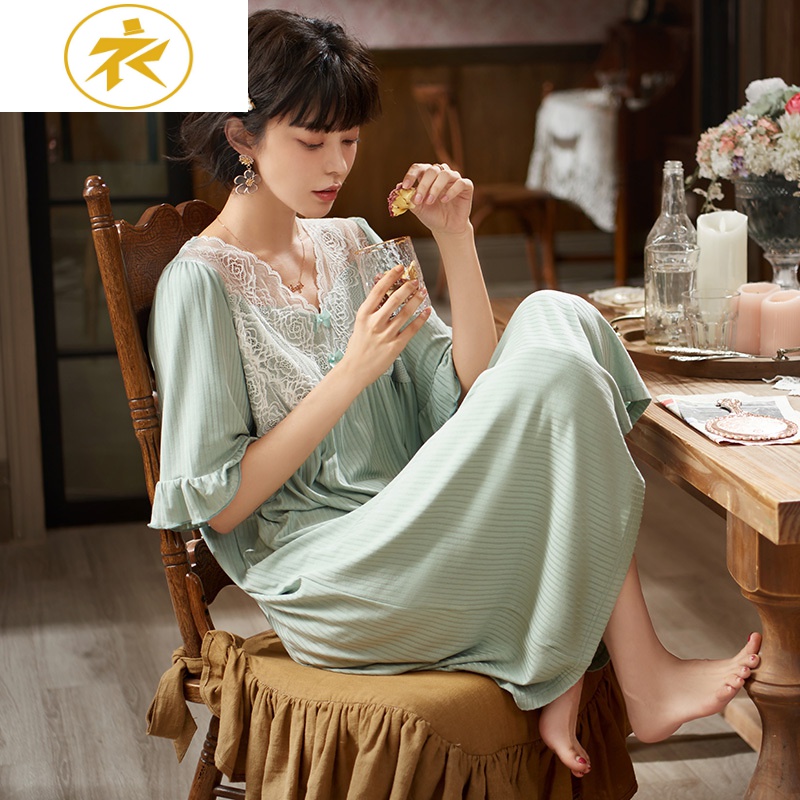公主睡裙女夏季短袖莫代尔薄款性感蕾丝过膝中长款睡衣裙子睡衣参数