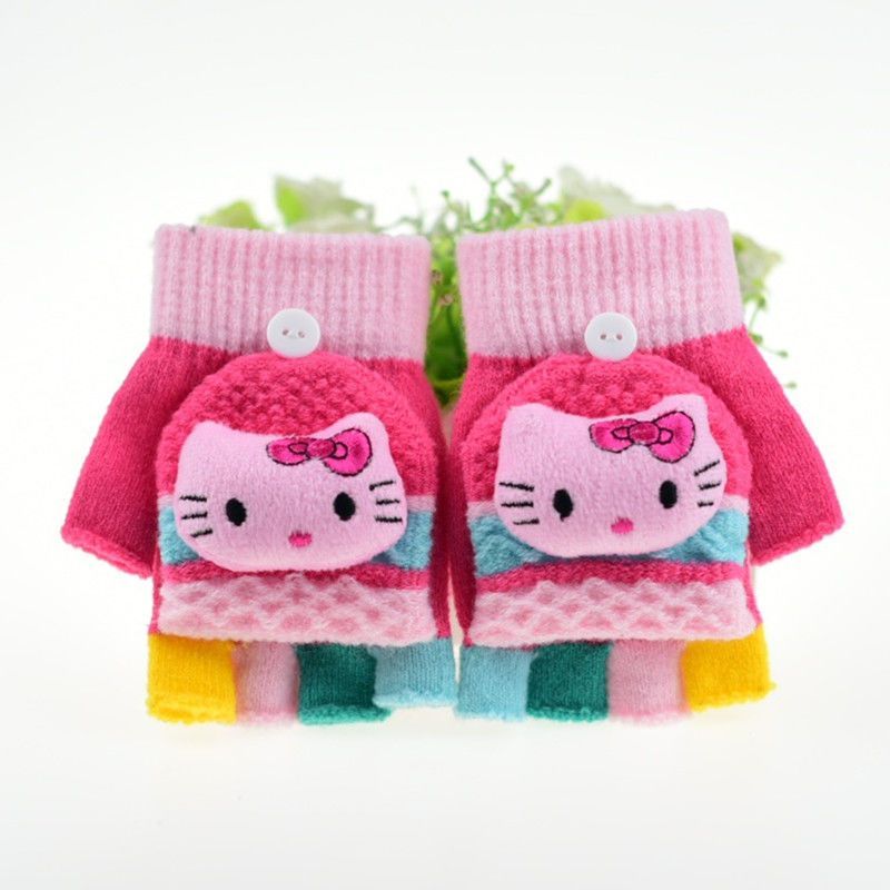 儿童手套冬保暖半指翻盖两用可爱幼儿男孩女孩五指针织小学生