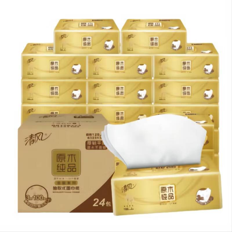 清风ar42gzz2原木金装系列100抽抽取式面纸抽纸纸抽24包箱