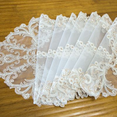 欧式桌旗蕾丝绣花桌旗电视柜盖布客厅梳妆台五斗柜蕾丝美式桌旗 米白色(双色绣线不纯白) 40cm*85cm