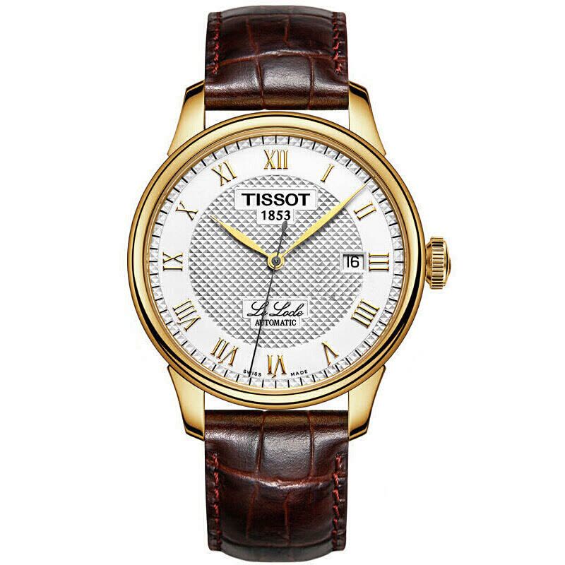 天梭(TISSOT)力洛克系列自动机械真皮金色男士手表 正装时尚男表T41.5.413.73正品图片
