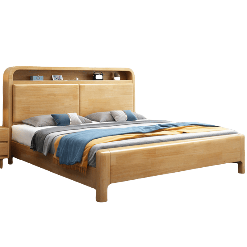 鑫木樽床1.5m原木色+床头柜套高清大图