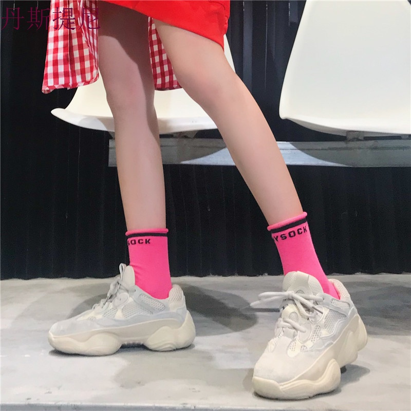 紫色袜子女韩版中筒袜学院风宝蓝色堆堆袜ins夏季薄款网红长袜潮