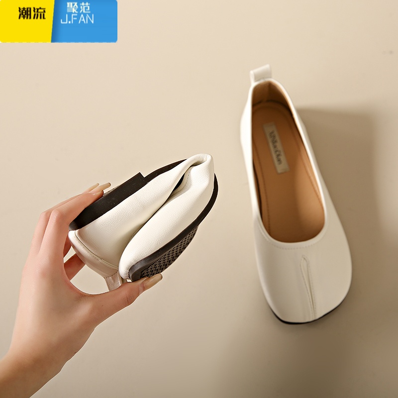 聚范豆豆鞋女2024新款浅口单鞋休闲小皮鞋一脚蹬平底孕妇妈妈乐福高清大图