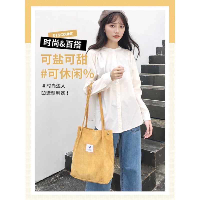 美帮汇帆布袋女单肩手提包购物袋子大容量折叠韩版文艺学生布袋简约高清大图