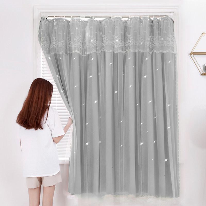 家柏饰(CORATED)简易窗帘免打孔安装2026新款卧室全遮光小窗户遮阳布北欧简约 浅灰【挂环款1片】不含杆子 宽1.0x高1.0