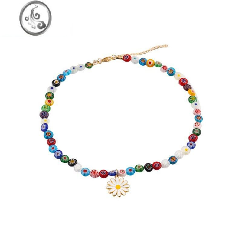 jimi周雨彤同款彩色琉璃珠太阳花吊坠项链女轻奢小众设计感雏菊锁骨链