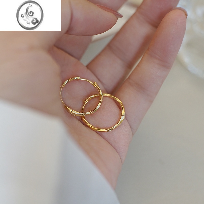 JiMi素圈耳环小众设计感女银银耳圈麻花耳饰2021年新款潮高级圈圈耳扣 通体925纯银金色一对