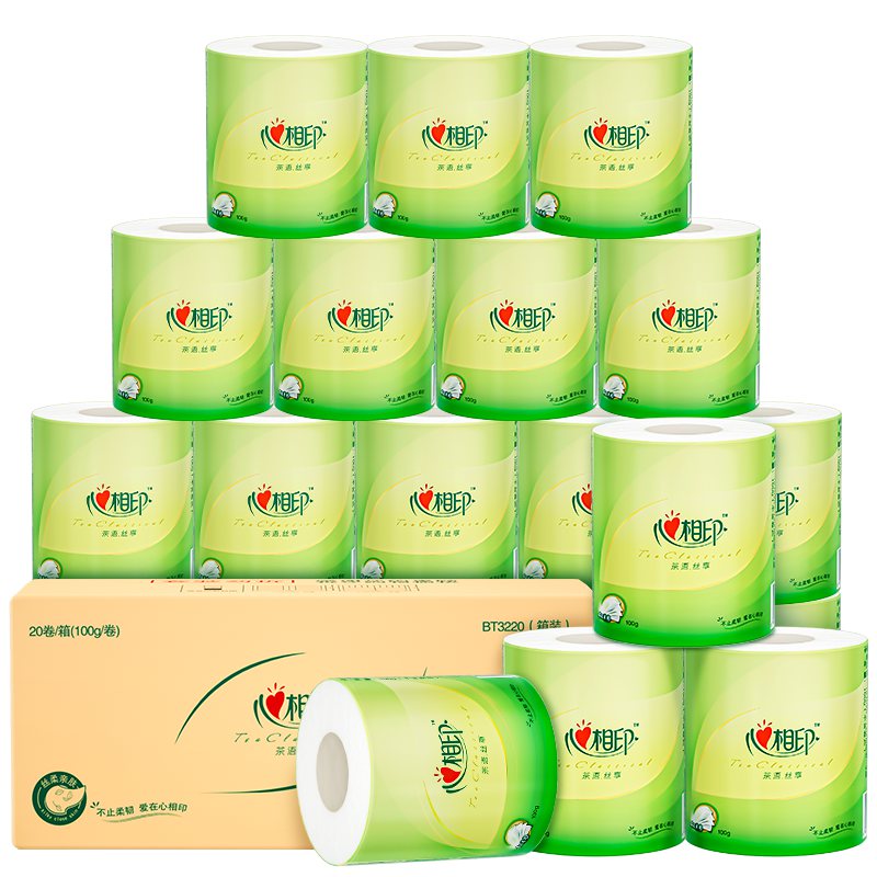 心相印 有芯卷纸 茶语丝享 4层 100克*20卷 家用厕纸卫生纸巾卷筒纸 整箱